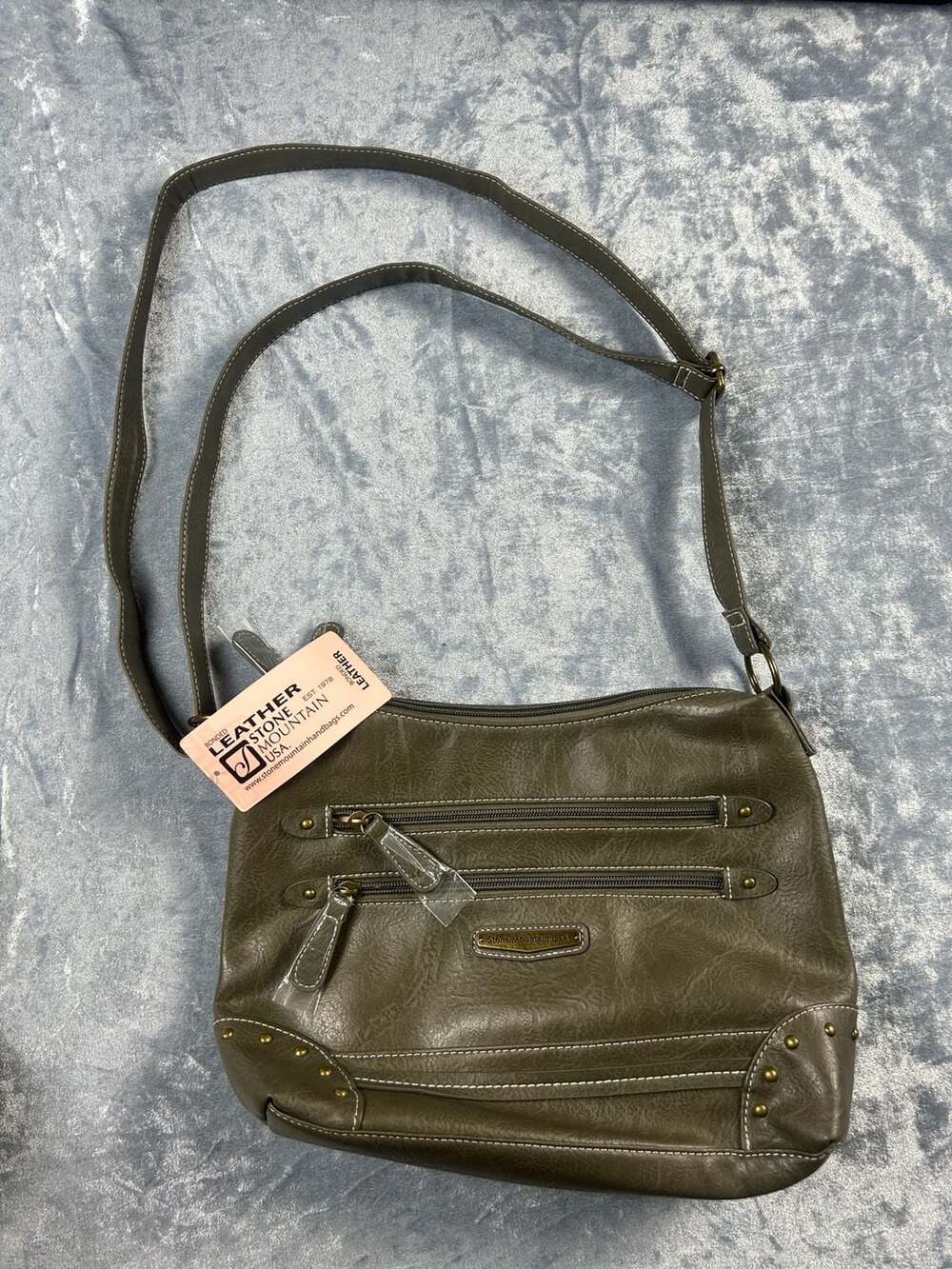 Stone Mountain USA Olive Green Bonded Leather Crossbody Bag